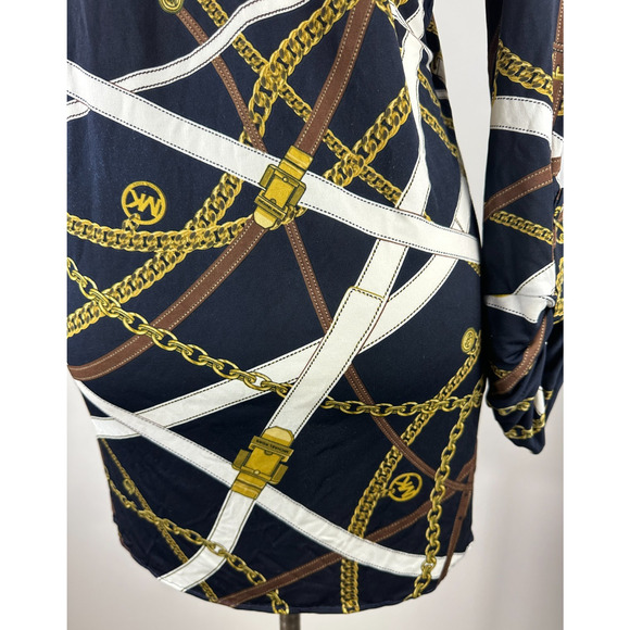 Michael Kors Chain Belt Print Mini Dress or Tunic Top Large Black Gold *No Belt - Picture 15 of 16